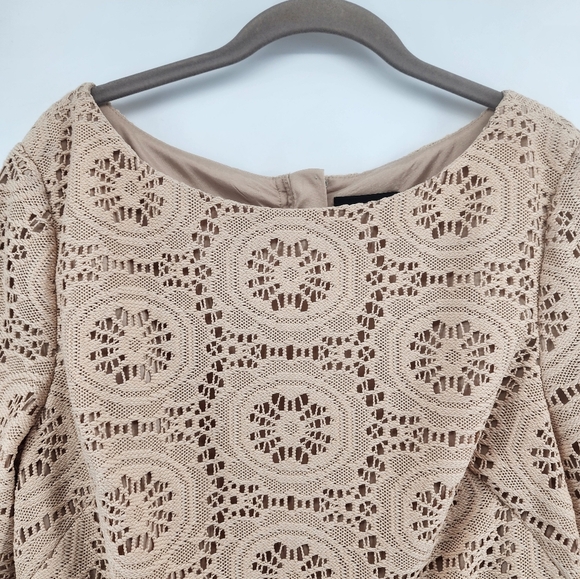 Adrianna Papell Crochet Lace Shift Dress Sand Beige Size‎ 16 New - Picture 3 of 11